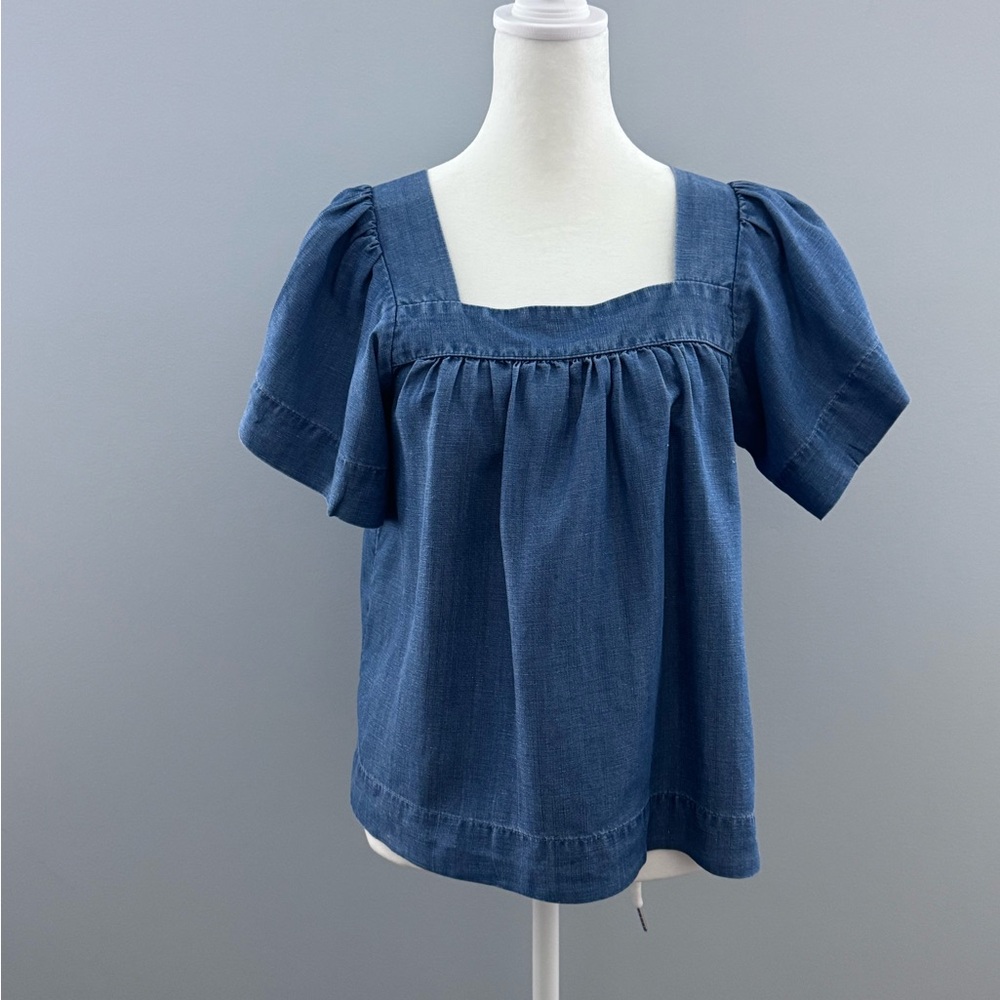 LOFT Denim Square Neck, Puff Sleeve Blouse XXSP